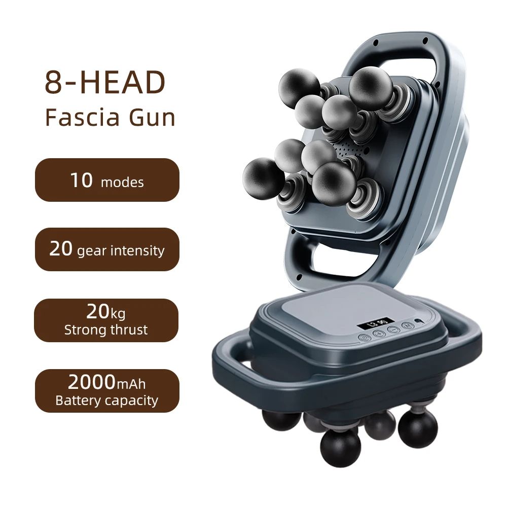 HighFrequency Vibration Fascia Gun Muscle Massage Gun 8 Heads Deep Tissue Neck Shoulder Back Waist