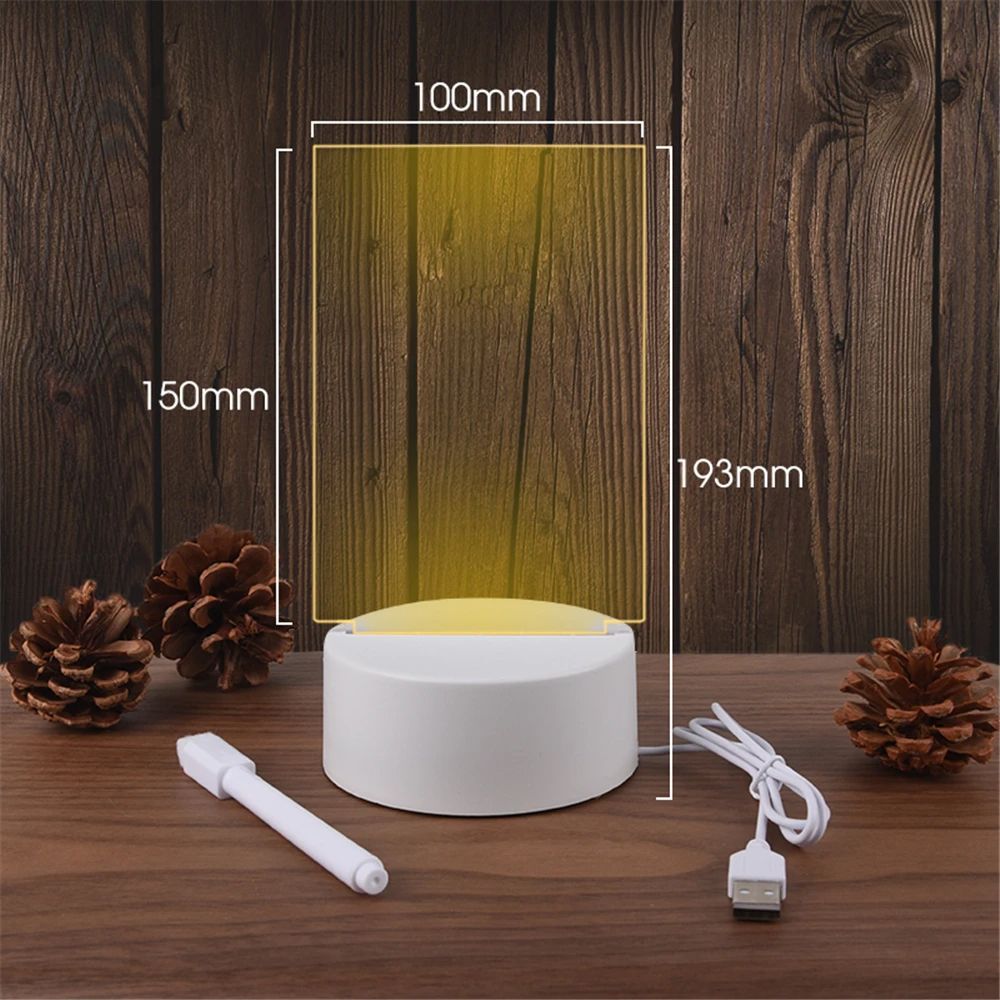 USB Acrylic Transparent Luminous LED Night Light Erasable Message Board Calendar Desktop Lamp For 5