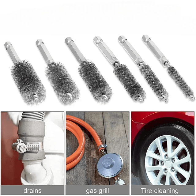 ProClean 6 Piece Stainless Steel Wire Brush Set For Pipe And Hole Cleaning With Hex Shank 5