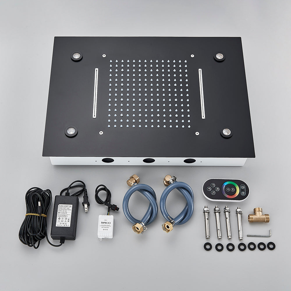 Black Ceiling Intelligent LED Rainfall Waterfall Shower Head Concealed Single Shower Tap 7