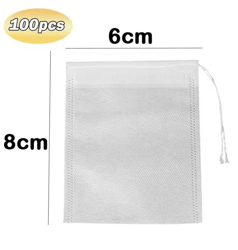 100Pack Disposable Tea Filter Bags NonWoven Drawstring Infusers For Loose Leaf Tea Herbs And Spice 5