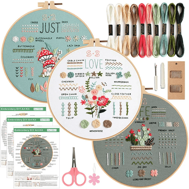 3Piece Embroidery Kit For Beginners Stamped Cross Stitch Set With Tools And Practice Patterns 3