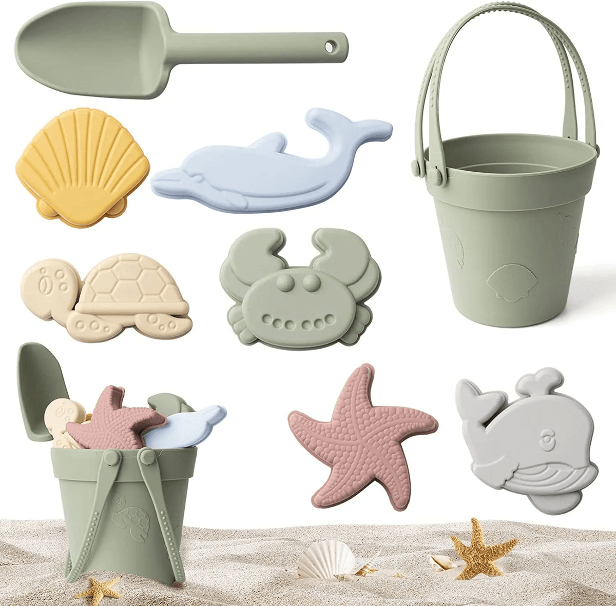Silicone Kids Beach Toy Set Durable Sand Bucket And Shovel For Outdoor Play And Travel 7