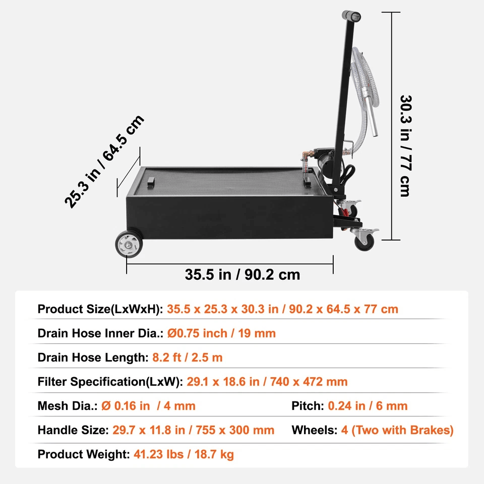 Low Profile Oil Drain Pan With Electric Pump Swivel Casters Professional Fluid Disposal Cart 6