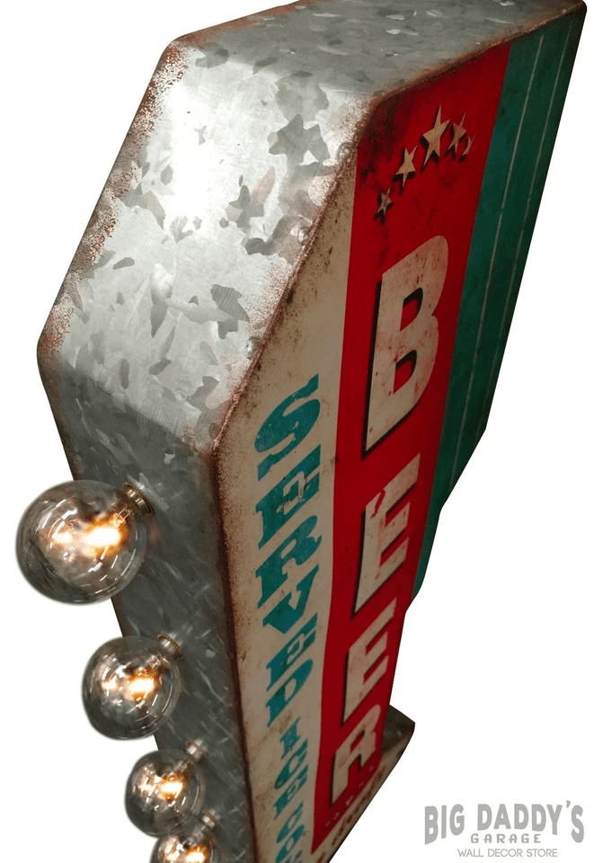 BEER Ice Cold On Draft Double Sided Metal Sign W LED Lights Retro Craft Bar Man Cave Decor 4