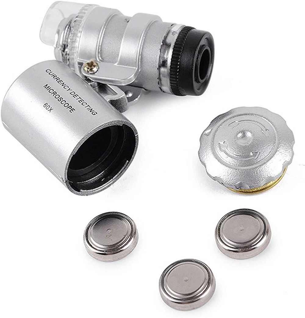 60X Magnifying Loupe With LED Light Jewelers Pocket Magnifier For Jewelry Coins Stamps UV Light For 7