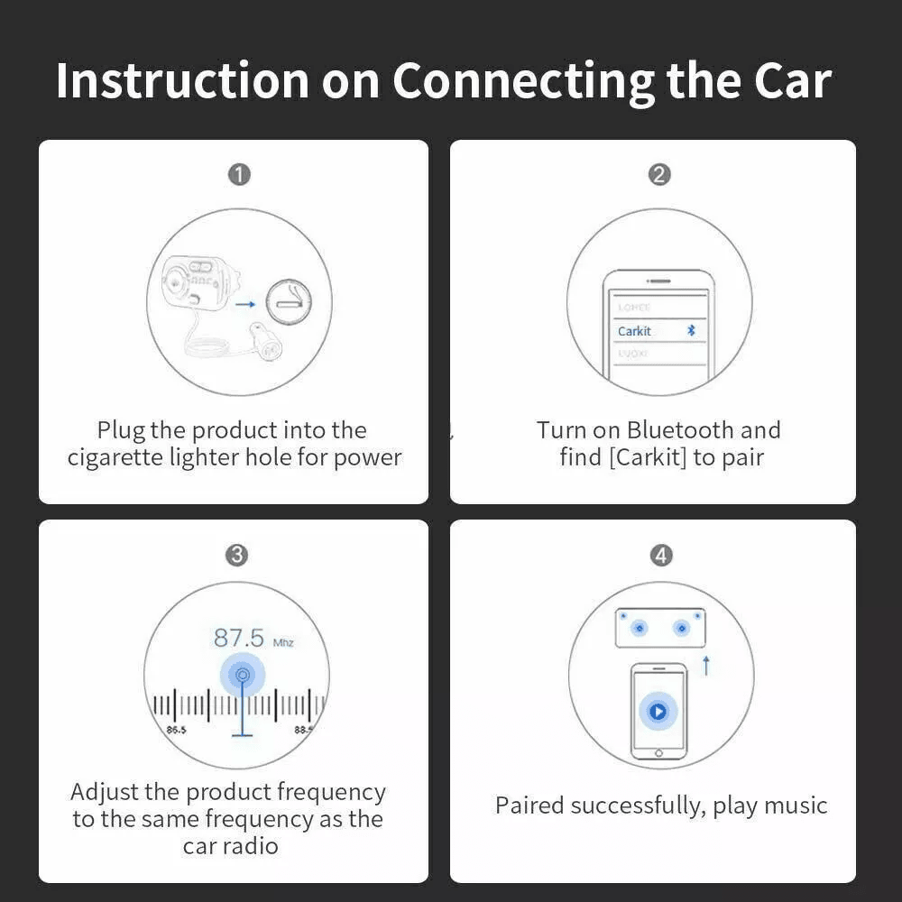 Handsfree Bluetooth FM Transmitter Wireless Radio Adapter Car Kit MP3 Player USB Charger With Clear