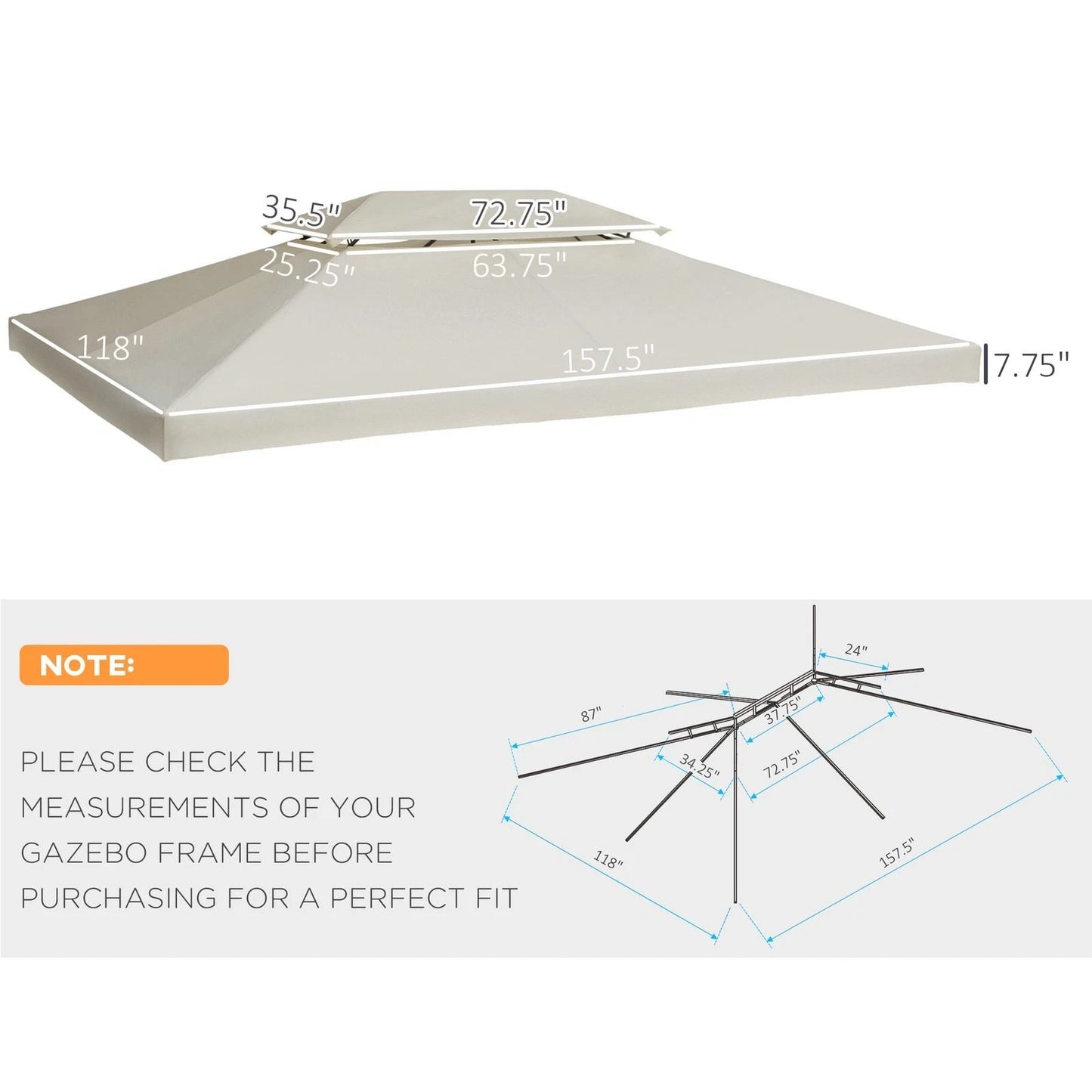Replacement Gazebo Canopy Top Cover 13x10ft 2Tier Cream White Patio Shade 7