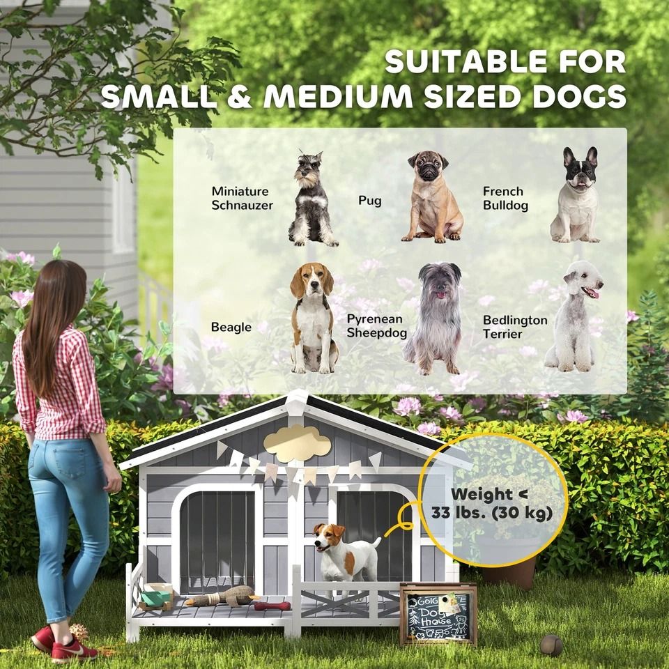 Large Wooden Dog House For Porch Or Deck 59 Grey Outdoor Pet Shelter 7