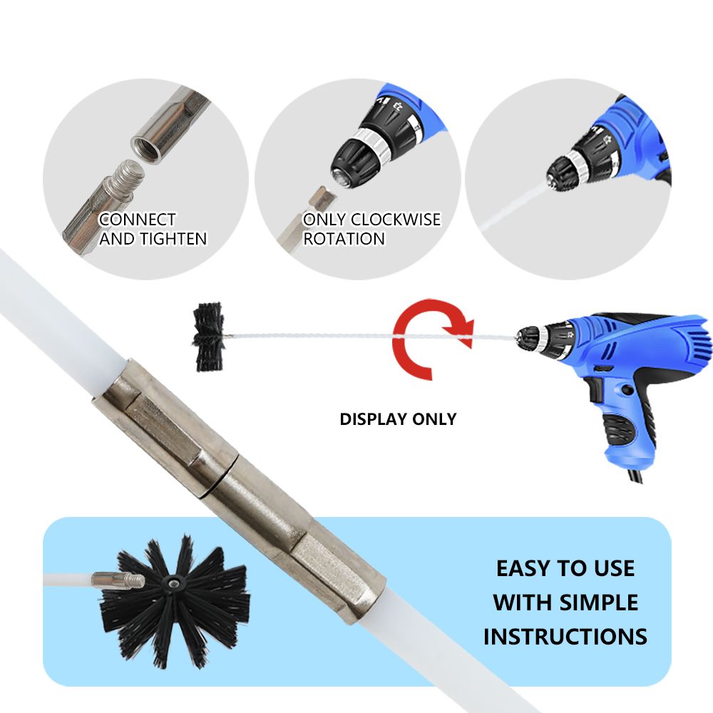 600mm Long Rotary Chimney Brush Flexible Rod For Fireplace Inner Wall Roof Cleaning 7