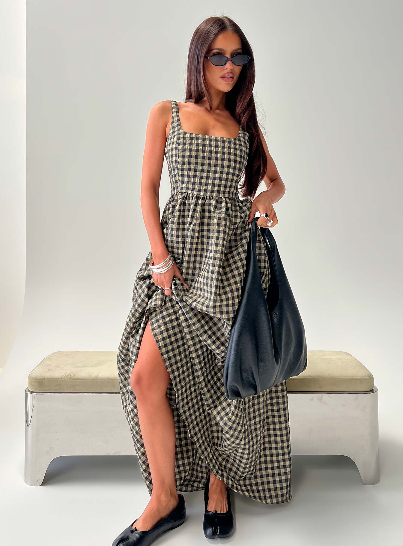 Cartmel Check Maxi Dress Black / Cream Petite