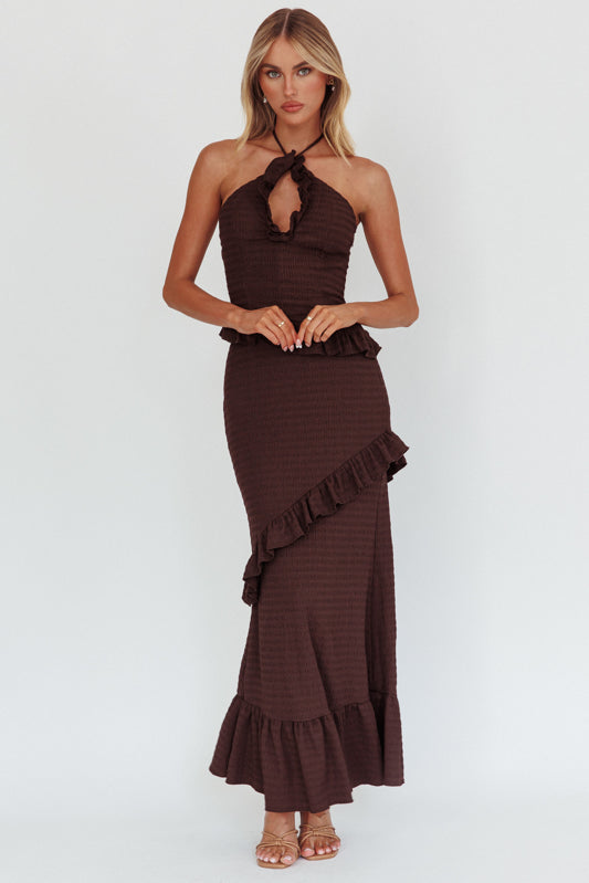 NADIA HALTER MAXI DRESS CHOCOLATE