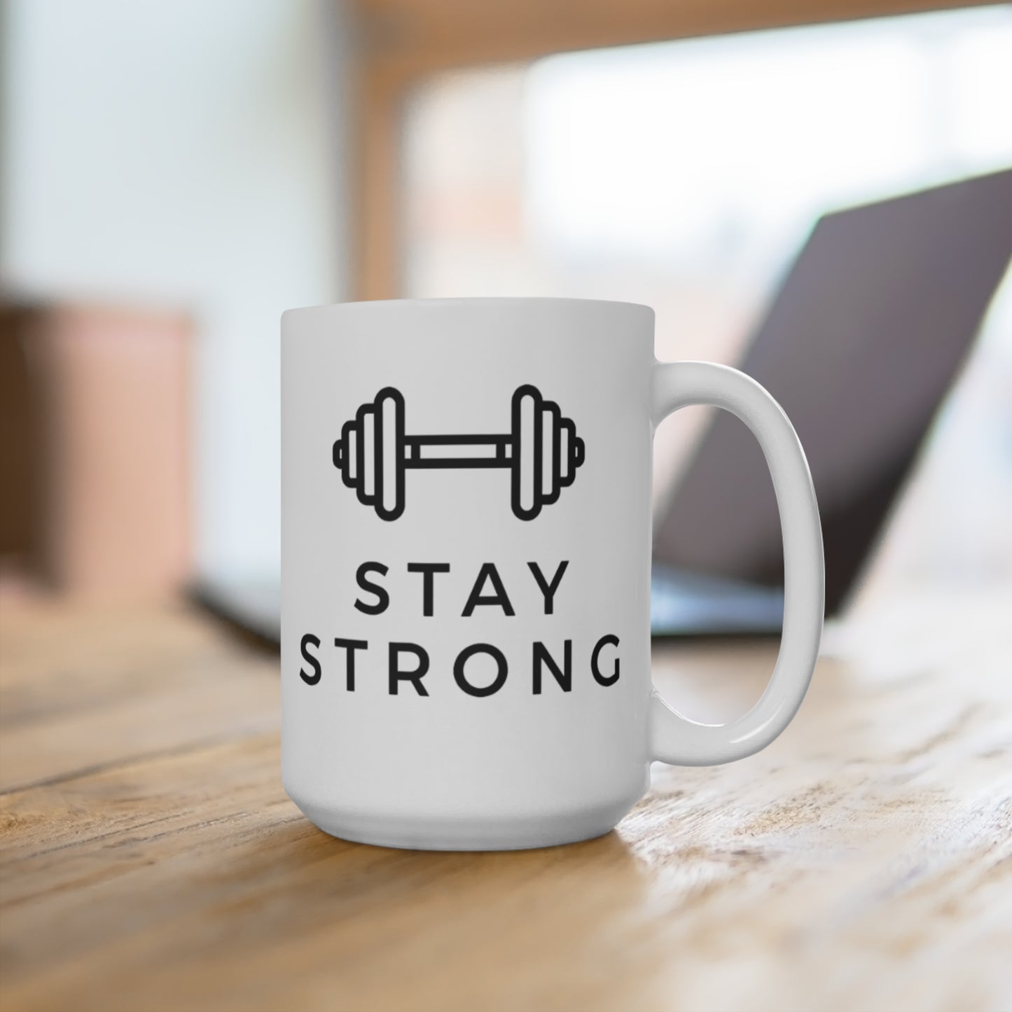 Stay Strong Mug — Motivational Dumbbell Coffee Cup (Gym Gift)