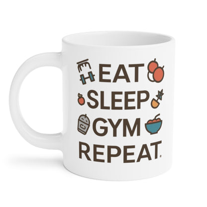Eat Sleep Gym Repeat Mug — Funny Fitness Ceramic Coffee Cup