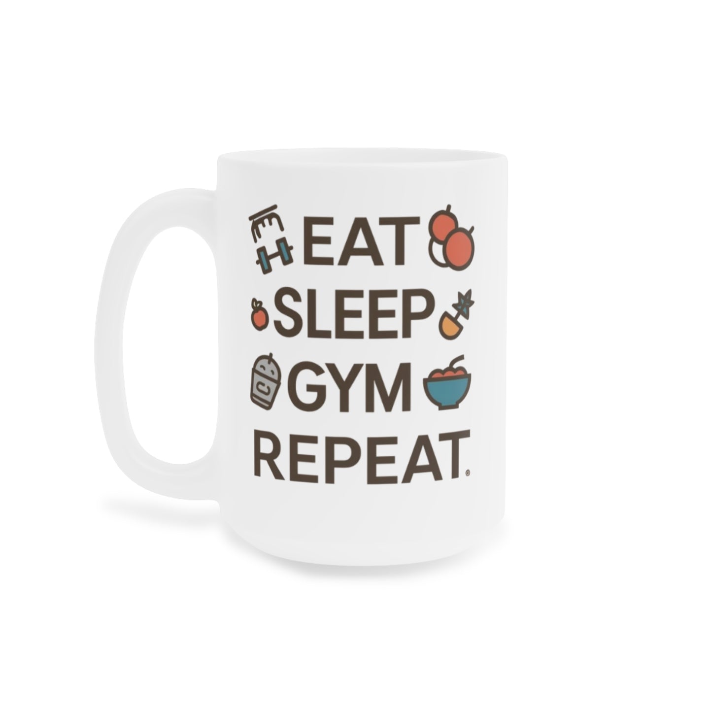 Eat Sleep Gym Repeat Mug — Funny Fitness Ceramic Coffee Cup