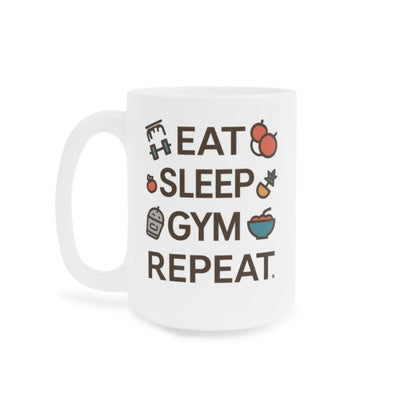 Eat Sleep Gym Repeat Mug — Funny Fitness Ceramic Coffee Cup