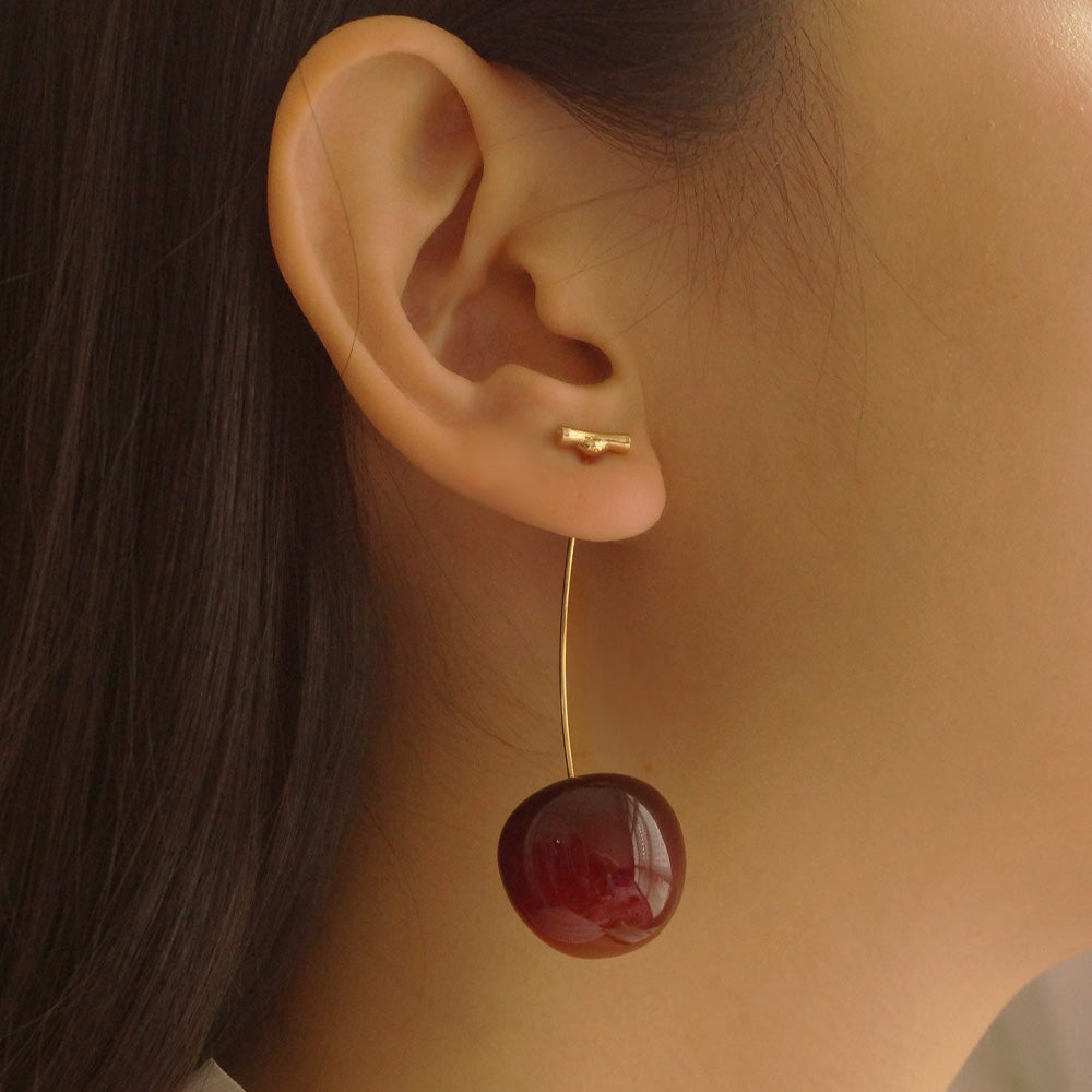 Drop Cherry Earrings With Gold Stems 2