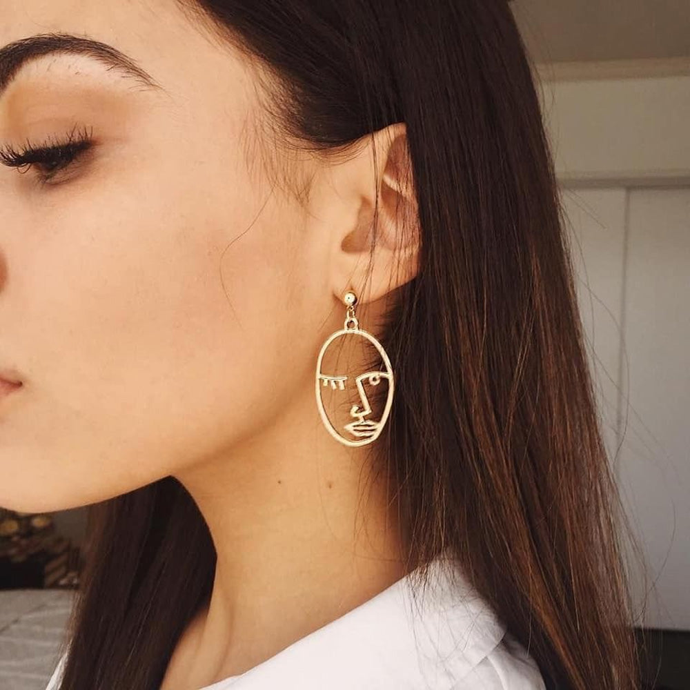 Zinc Alloy Wire Face Earrings 8