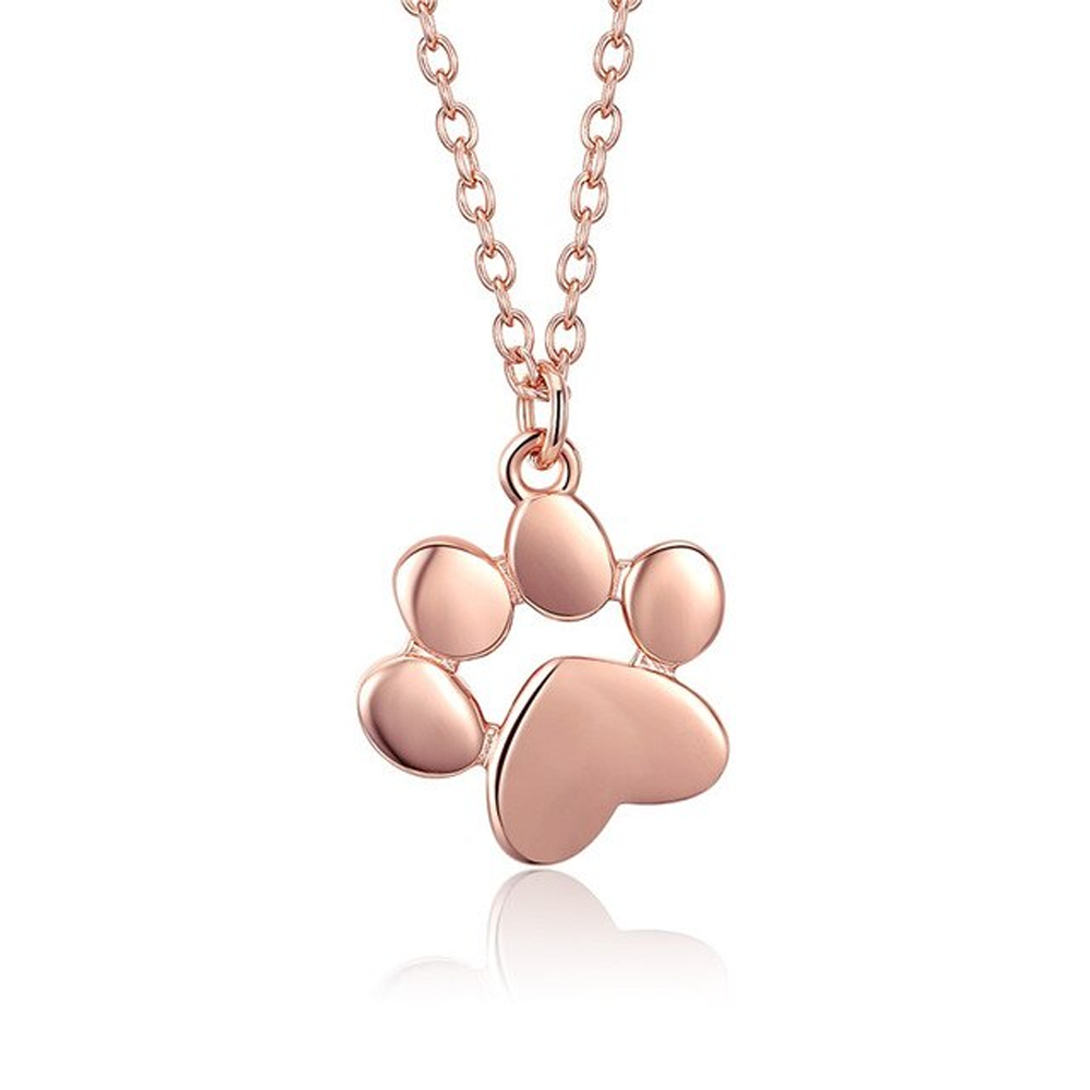 925 Sterling Silver Pet Paw Print Necklace rose gold
