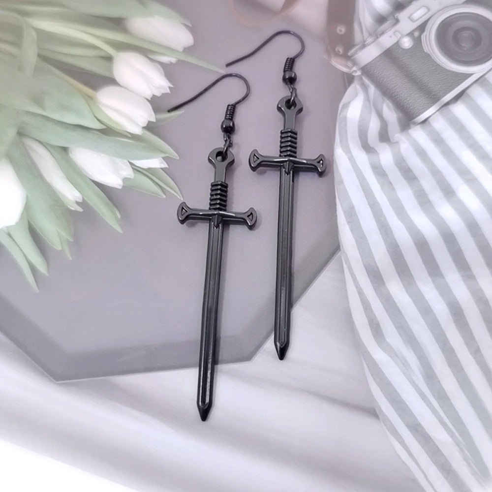 Cool Zinc Alloy Sword Earrings black