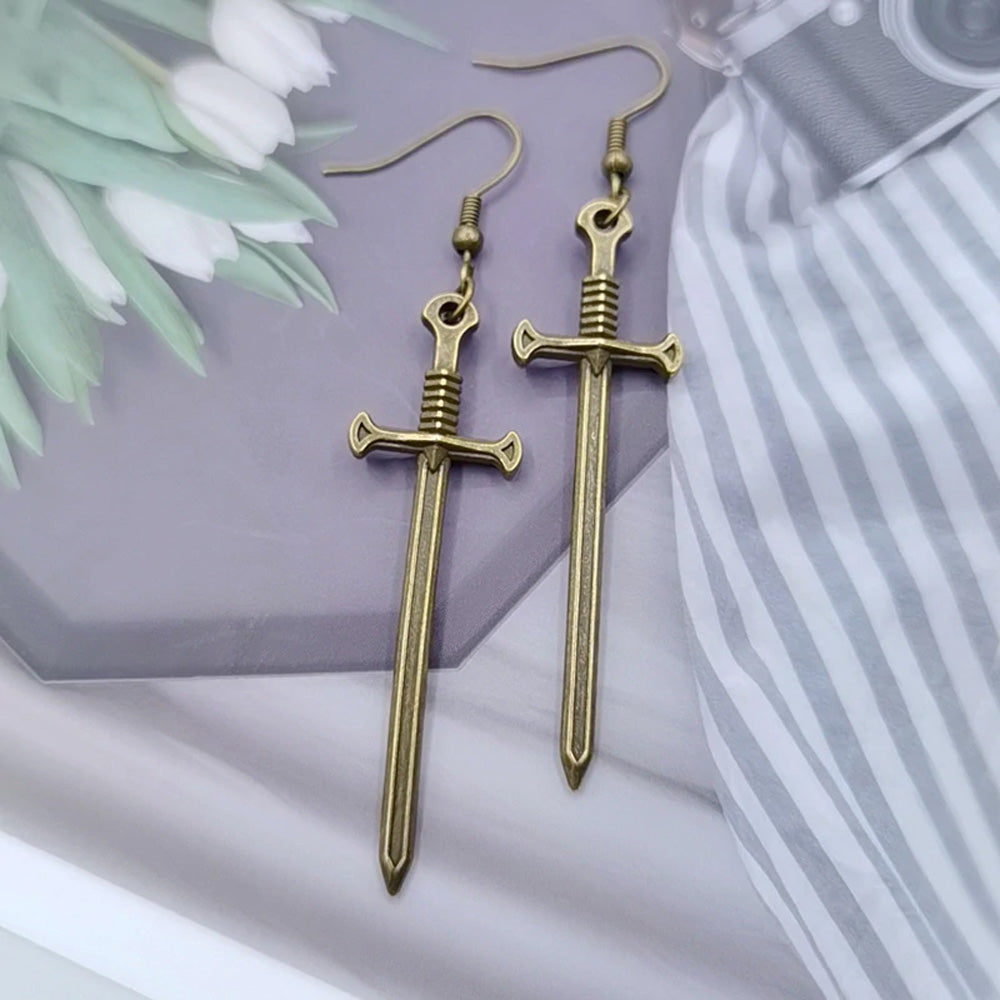 Cool Zinc Alloy Sword Earrings bronze