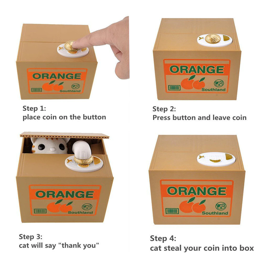 Stealing Coin Cat Piggy Bank, Plastic 4