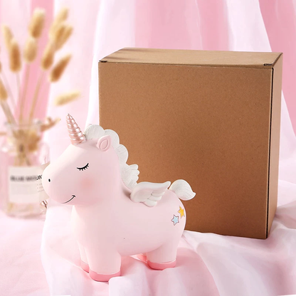 Unicorn Piggy Bank With Horn & Wings Pink
