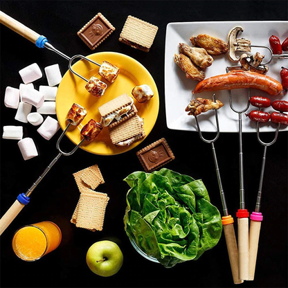 Extendable Stainless Steel Marshmallow Roasting Sticks With Wooden Handle, 8 Pcs 2