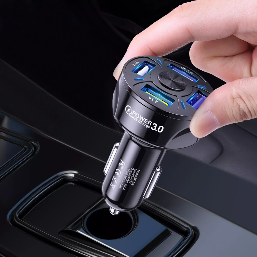 Fast Charging 4-Port Car Charger Adapter – Perfect Gift for Travelers & Families