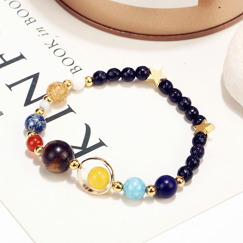 Handcrafted Solar System Space Bracelet with Unique Gemstones