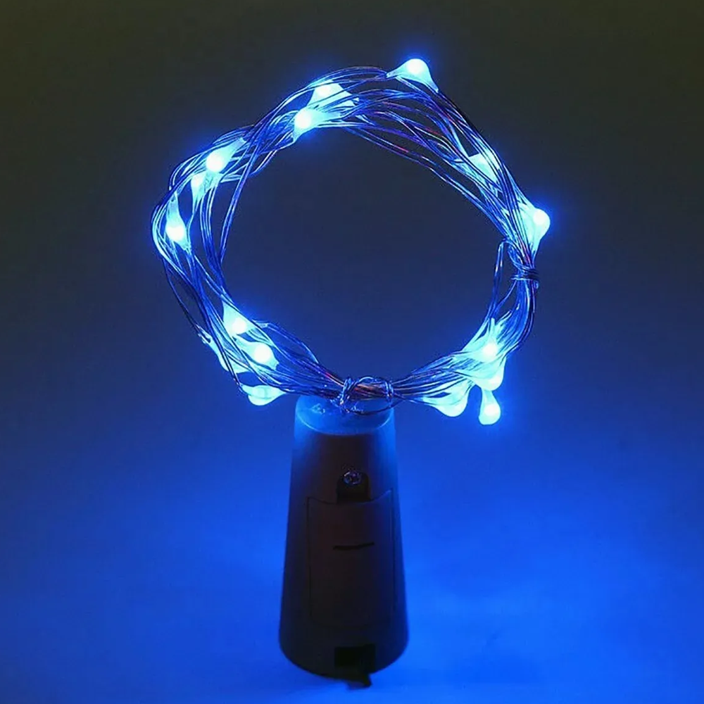 Cork Wine Bottle String Light blue