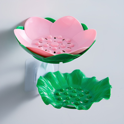 lotusshapedoublelayersoapholder dark green pink