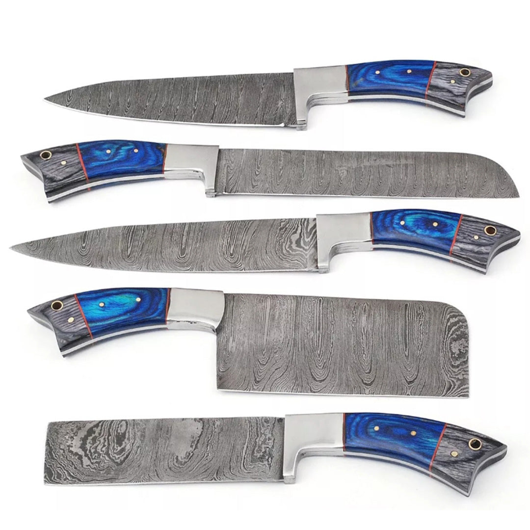 Handmade Damascus Steel Chef Knife Set with Paka Wood Handle – 5-Piece Premium Kitchen Knives