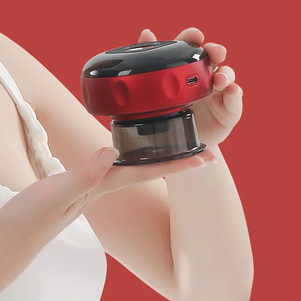 Portable rechargeable cupping massager with red light therapy