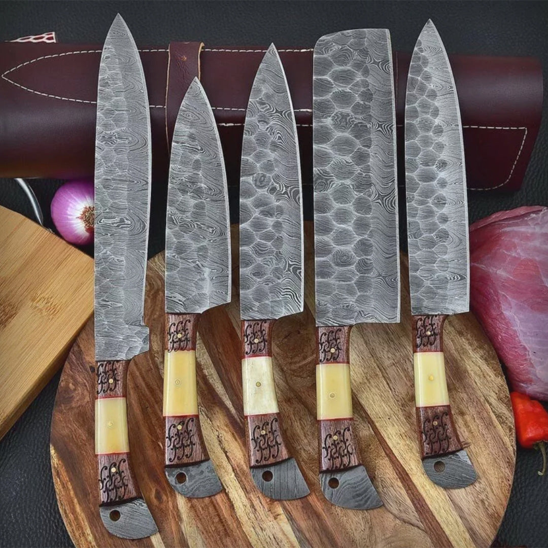 Hand-Forged Kitchen Knife Set | 5-Piece Professional Chef Collection | High-Carbon Steel Blades with Ergonomic Handles