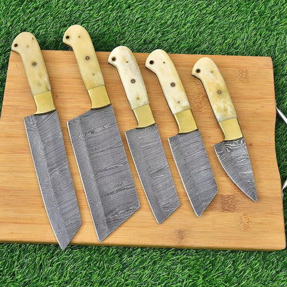 Custom Hand Forged Knife Set with Camel Bone Handles - Unmatched Quality
