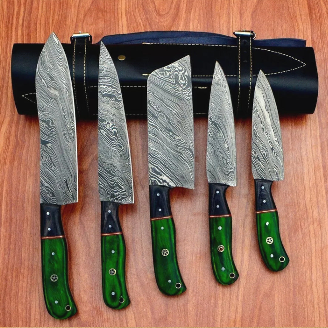 Hand-Forged Damascus Steel Chef Knife Set- Razor Sharp