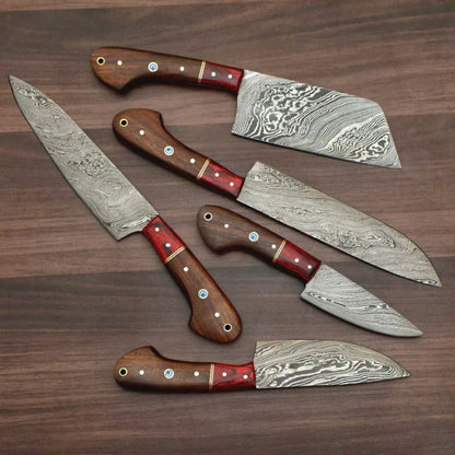 Handmade Forged Damascus Steel Kitchen Knives Set