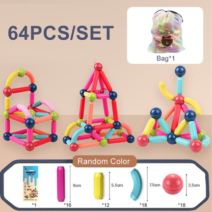 Magnetic Balls and Rods Set Educations Magnetic Building Blocks 64  Pcs
