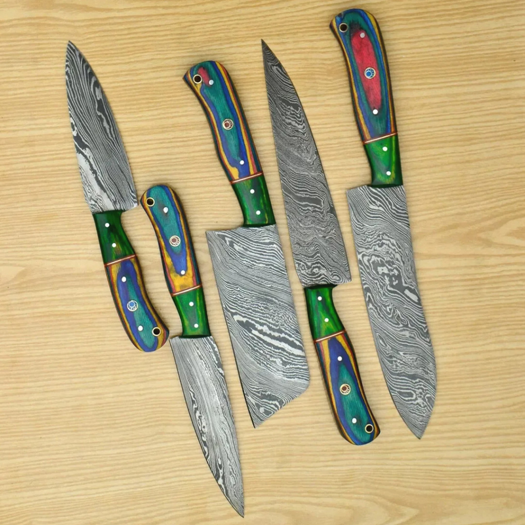Custom Handmade Forged Damascus Steel Kitchen Knives Set