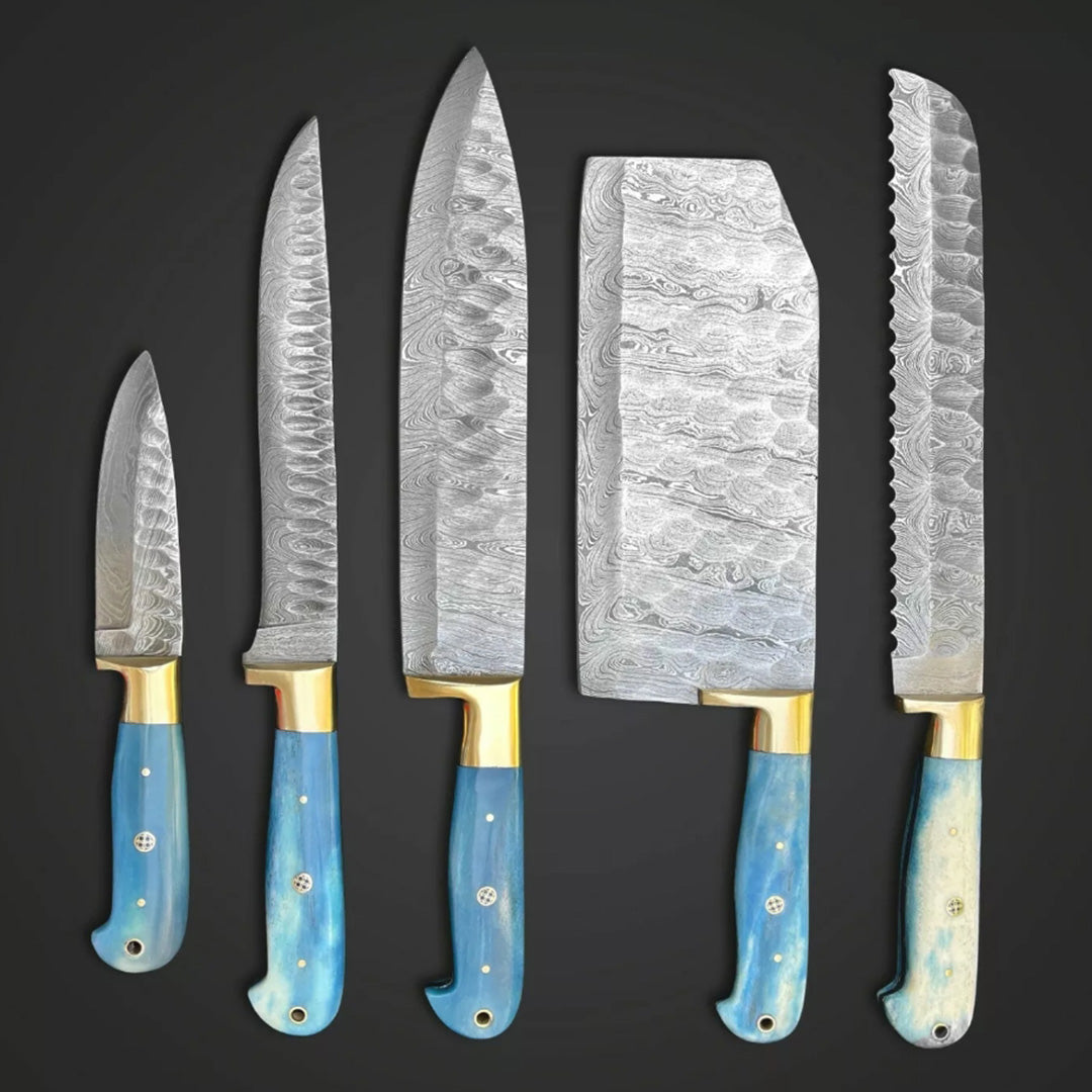 Custom Handmade Hand Forged Damascus Steel Chef Knife Sets Kitchen Knives