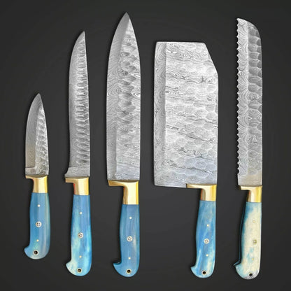 Custom Handmade Hand Forged Damascus Steel Chef Knife Sets Kitchen Knives