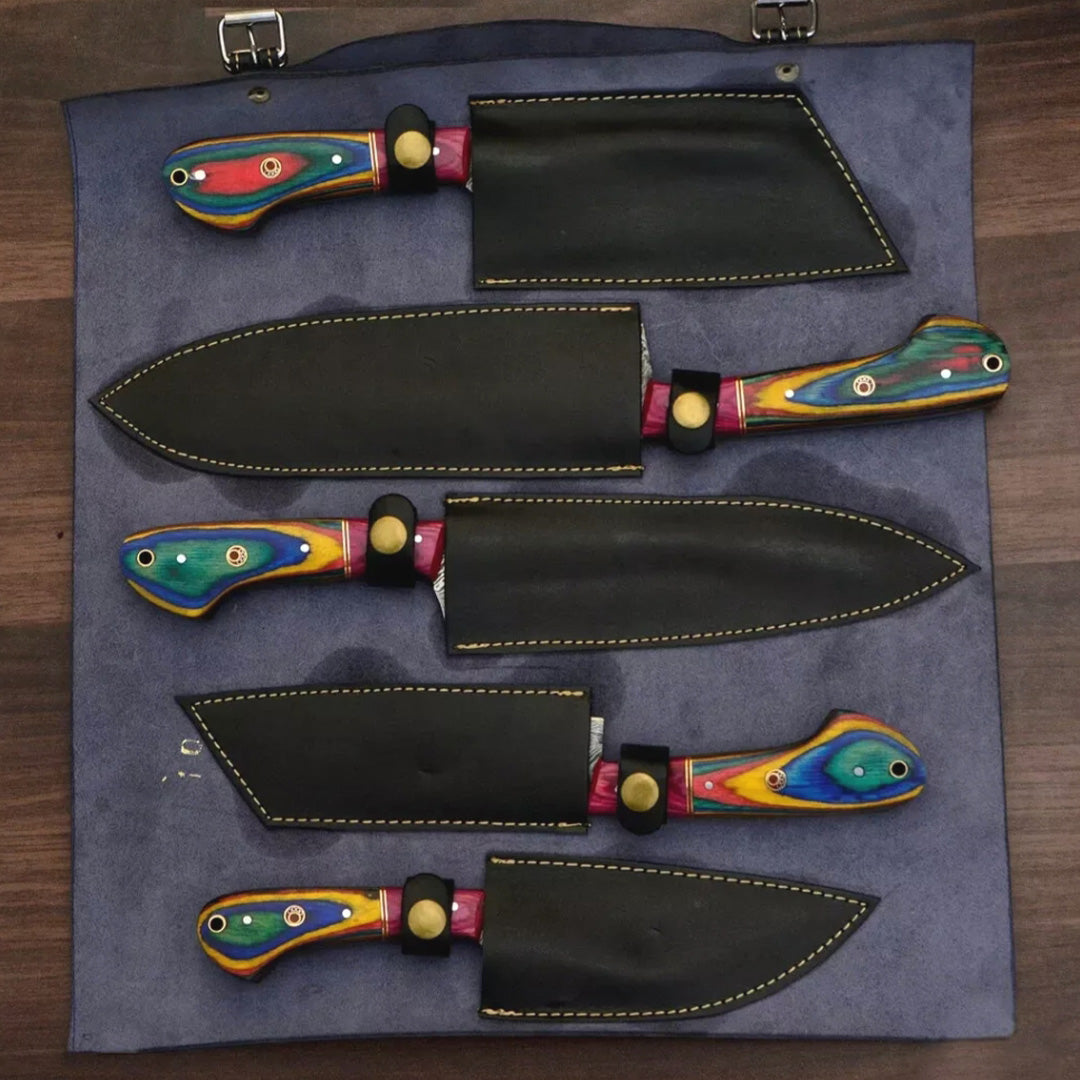 Custom Handmade Hand Forged Damascus Steel Chef Knife Setjpg