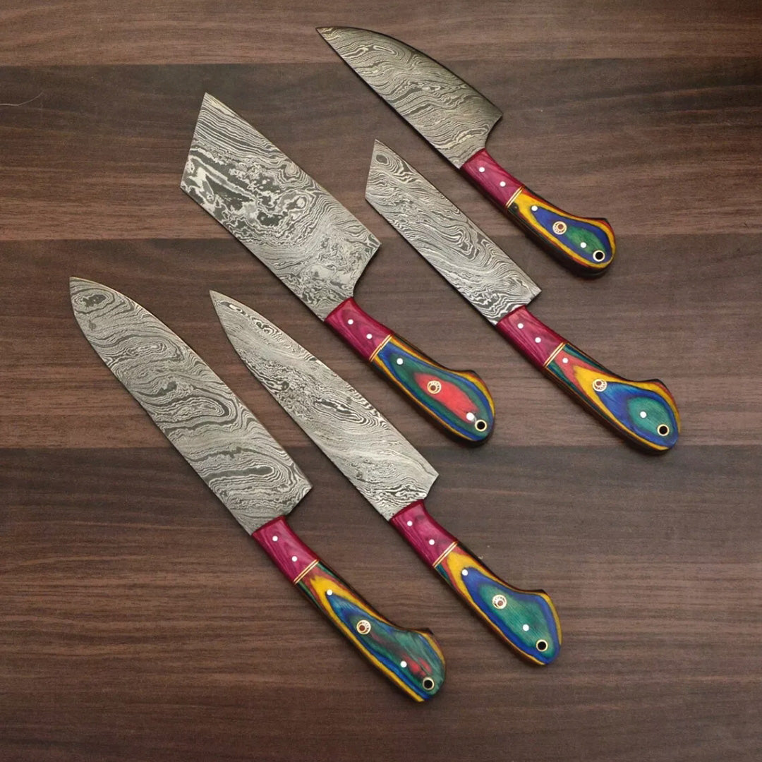 Custom Handmade Hand Forged Damascus Steel Chef Knife Setsjpg