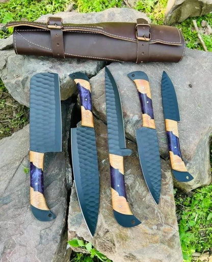5 PC Custom Handmade Hand Forged Damascus Steel Chef Knife Sets Kitchen Knives.jpeg