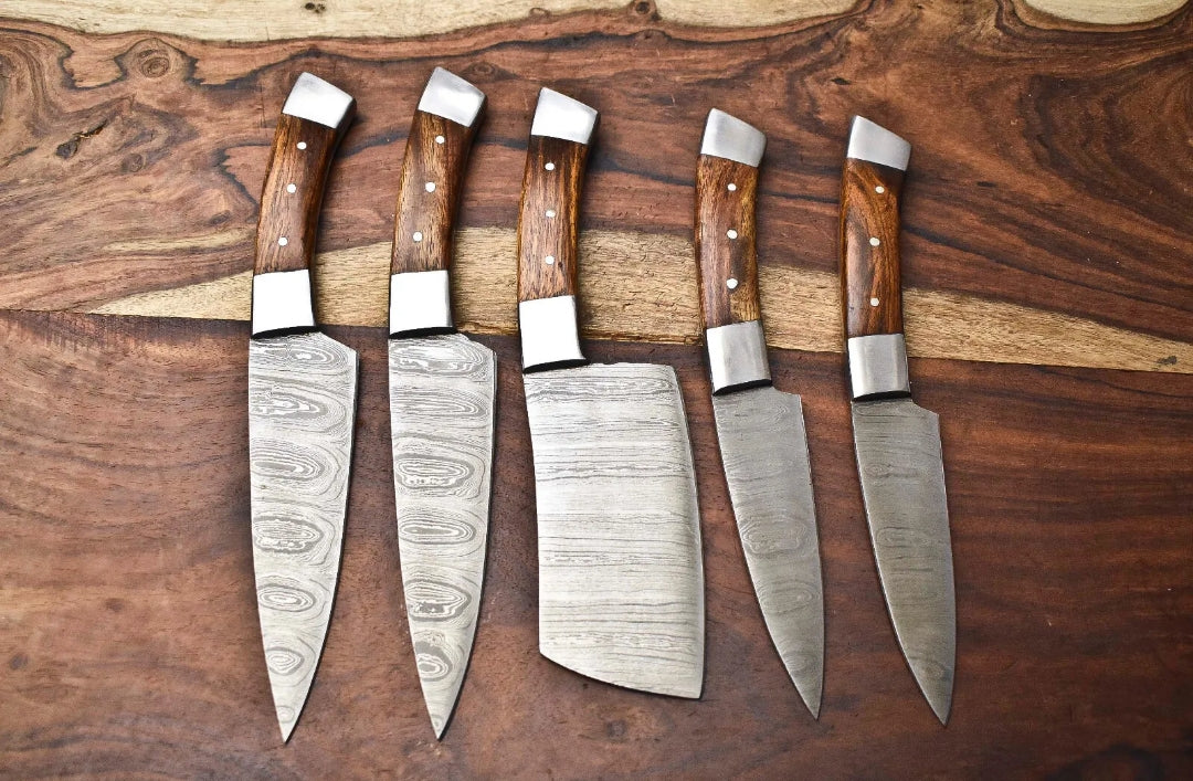 5 PC Custom Handmade Forged Damascus Steel Chef Knife Sets Kitchen Knivesjpeg