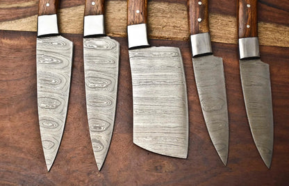 5 PC Custom Handmade Forged Damascus Steel Chef Knife Sets nivesjpeg