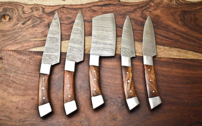 5 PC Custom Handmade Forged Damascus Steel Chef Knife Sets Kitchen Knives