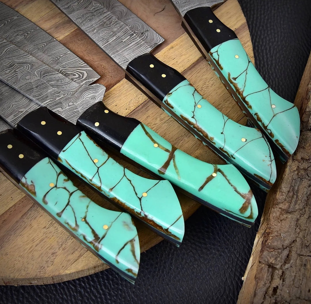 5 PC Custom Handmade Forged Damascus Steel Chef Knife Setjpeg