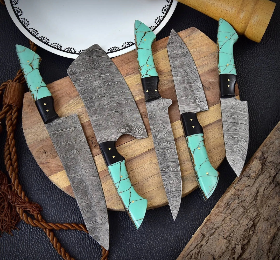 5 PC Custom Handmade Forged Damascus Steel Chef Knife Sets Kitchen Knivesjpeg